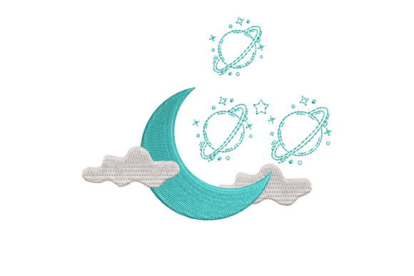 Crescent Moon and Planets Embroidery