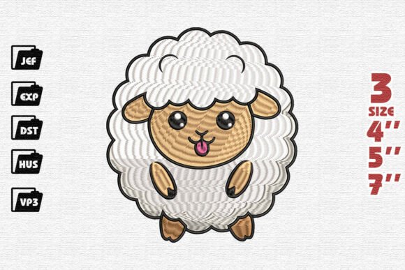 Cute Fluffy Sheep Embroidery Design