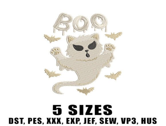 Cute Ghost Cat Embroidery Design