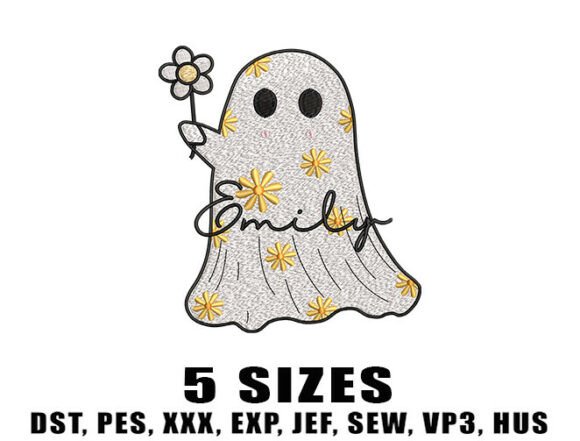 Cute Ghost with Name Embroidery Design