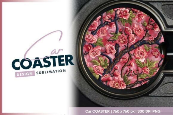 Embroidery Cherry Blossom Car Coaster
