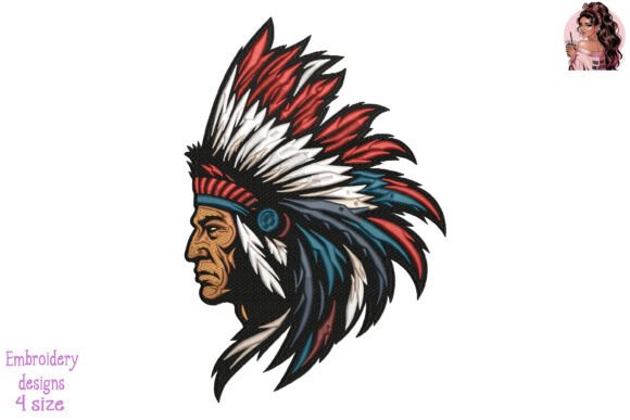 Feathered Headdress Warrior Embroidery