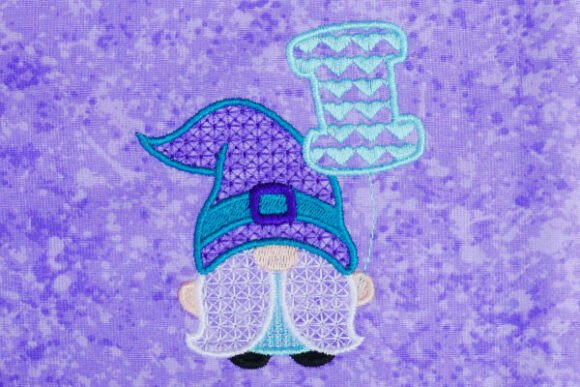 Gnome with “I” Balloon Embroidery Design