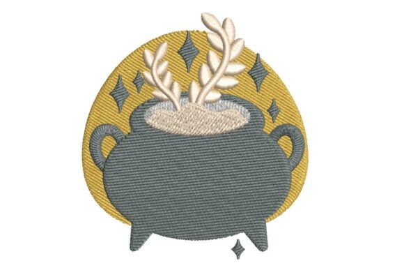 Mystical Cauldron with Herbs Embroidery Design