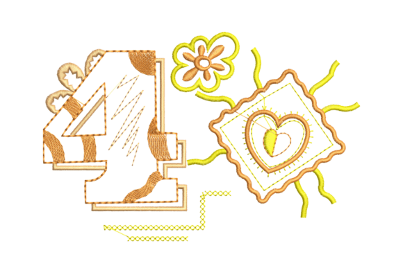 Number 4 Floral Embroidery Design