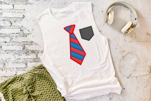 Stripe Tie Pocket Applique Embroidery