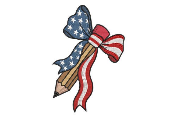 USA Flag Bow Pencil Embroidery Design