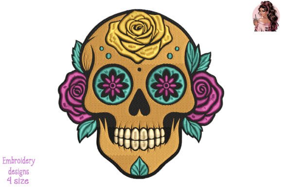Vibrant Floral Skull Embroidery